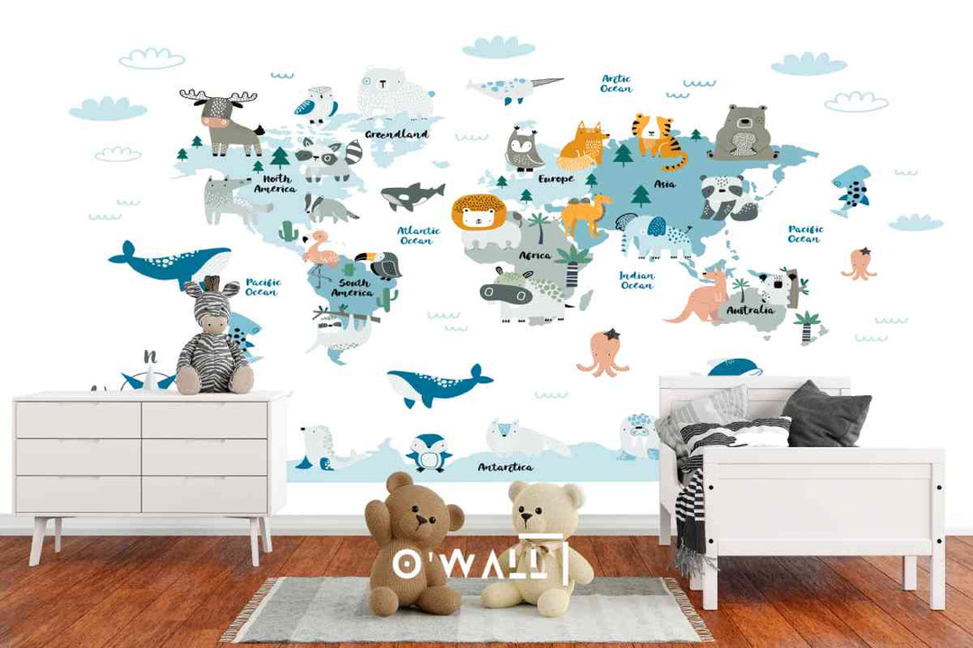 Papier Peint : Cute Animals Map WK103