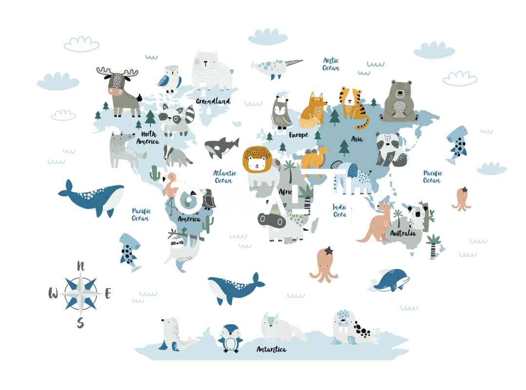 Papier Peint : Cute Animals Map WK103