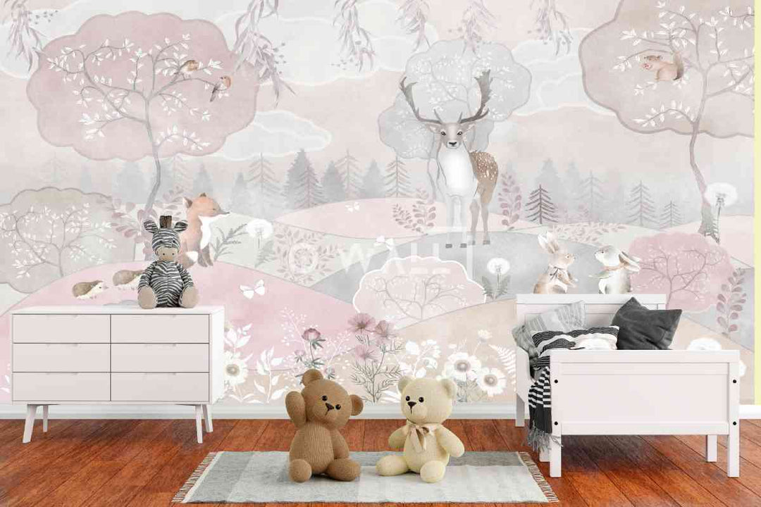 Papier Peint : Soft Colors Forest Wild Animals WK105