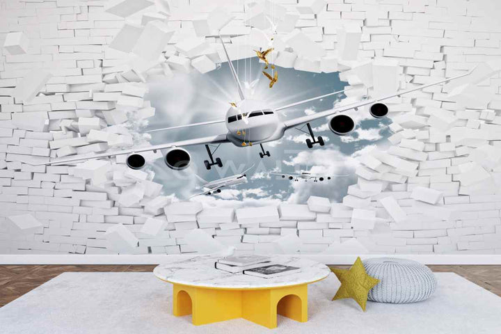 Papier Peint : 3D Airplane in a Brick Wall WK112