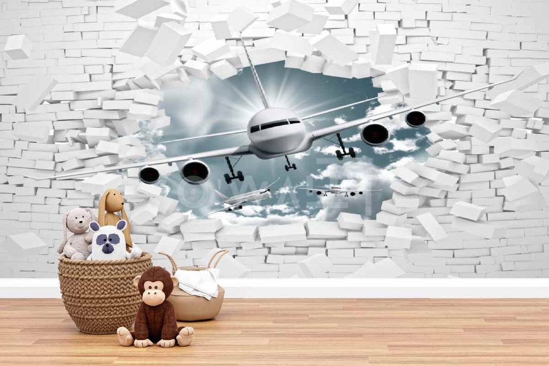 Papier Peint : 3D Airplane in a Brick Wall WK112