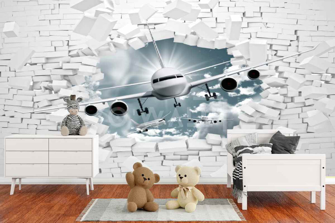 Papier Peint : 3D Airplane in a Brick Wall WK112